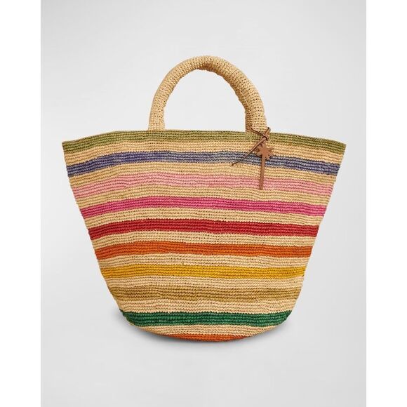 Manebi Stripped Raffia Summer Tote Bag natural one size - Picture 4 of 10